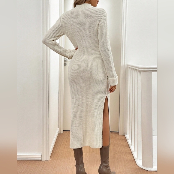 Women's Solid Color Minimalist Long Sleeve Knit Sweater Dress - Picture 4 of 4